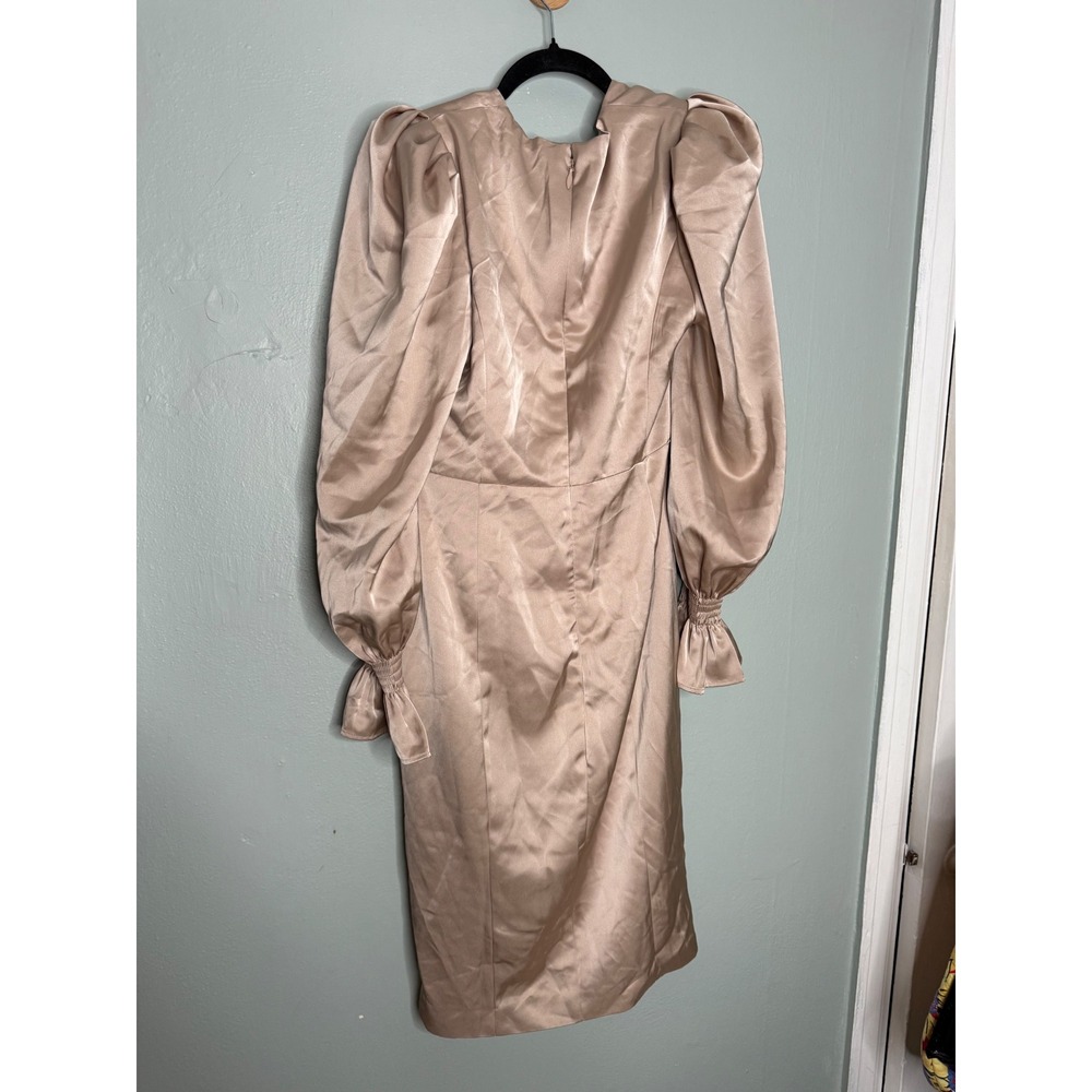 NWT Lavish Alice satin balloon sleeve wrap midi dress in champagne - Picture 11 of 11